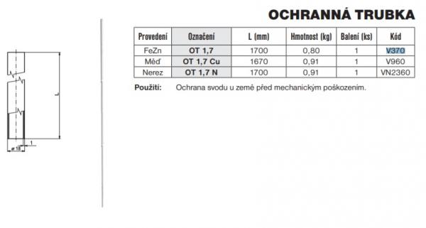 TREMIS OT 1,7 - Ochraná trubka hromosvodu, FeZn (V370)
